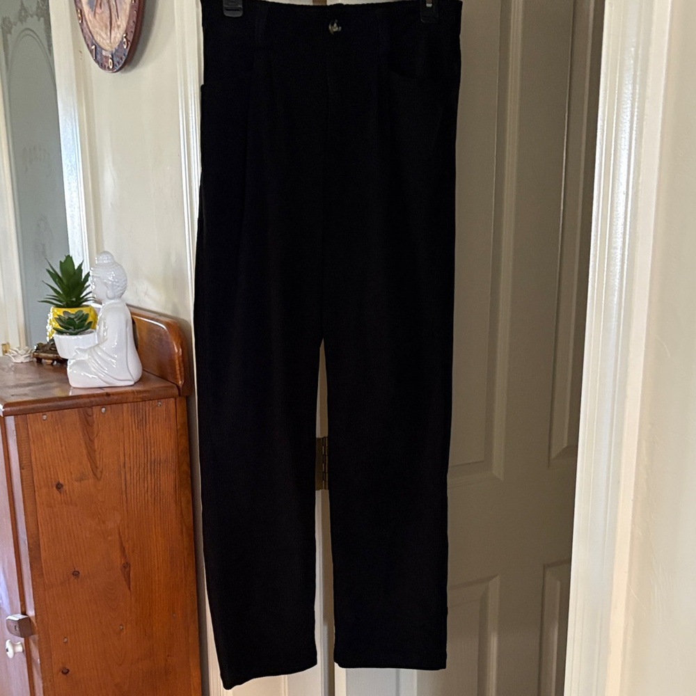 Amazon Elegant Black Women's Straight Leg Pants, elastic waist, corduroy